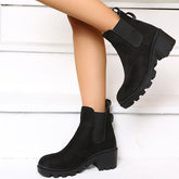 Black Chelsea Lug Sole Ankle Boots Pull On Low Heel Booties